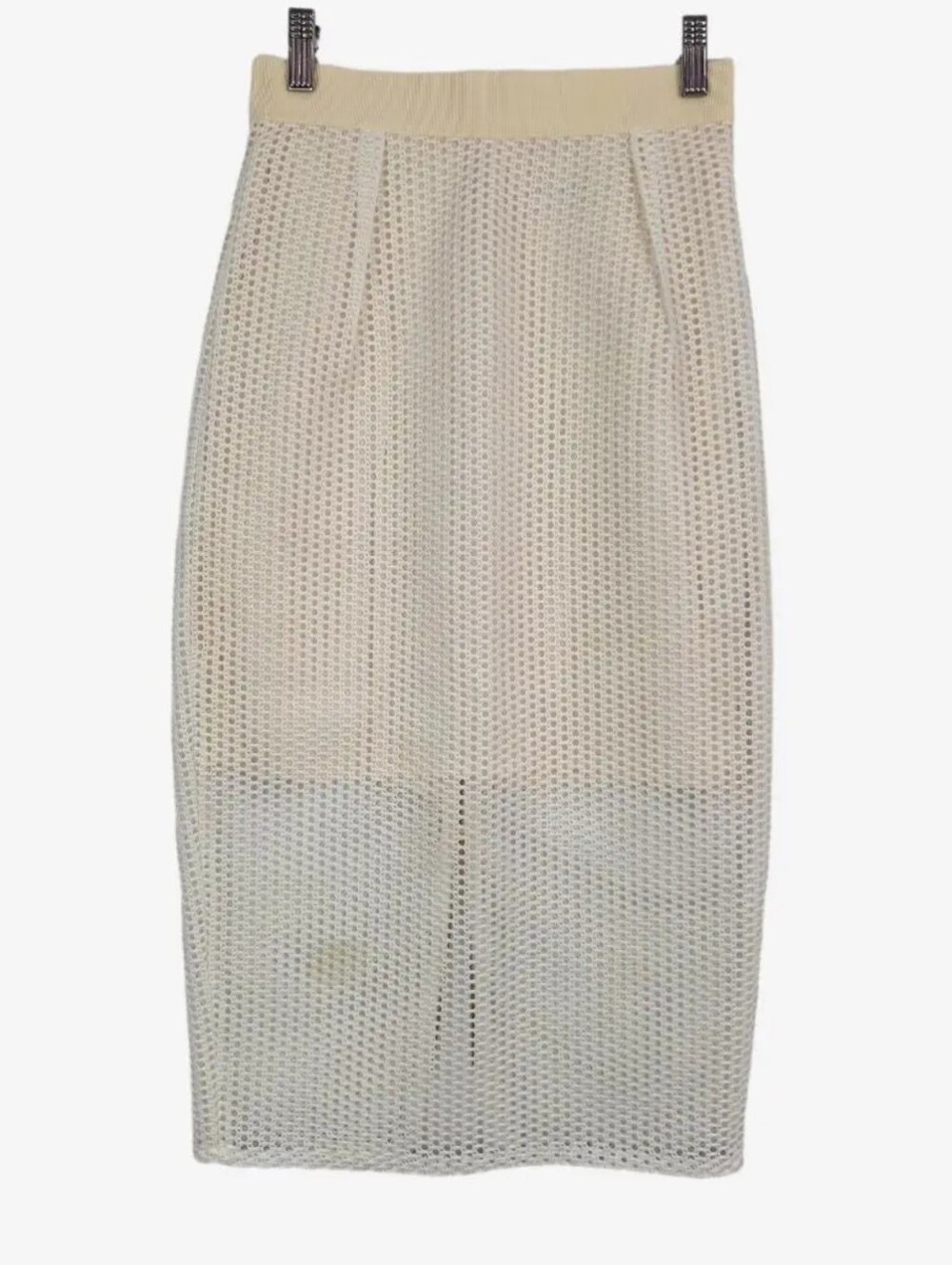 Scanlan Theodore Cream Open-Knit Euro Summer Fisherman Boho Pencil Silk Skirt
